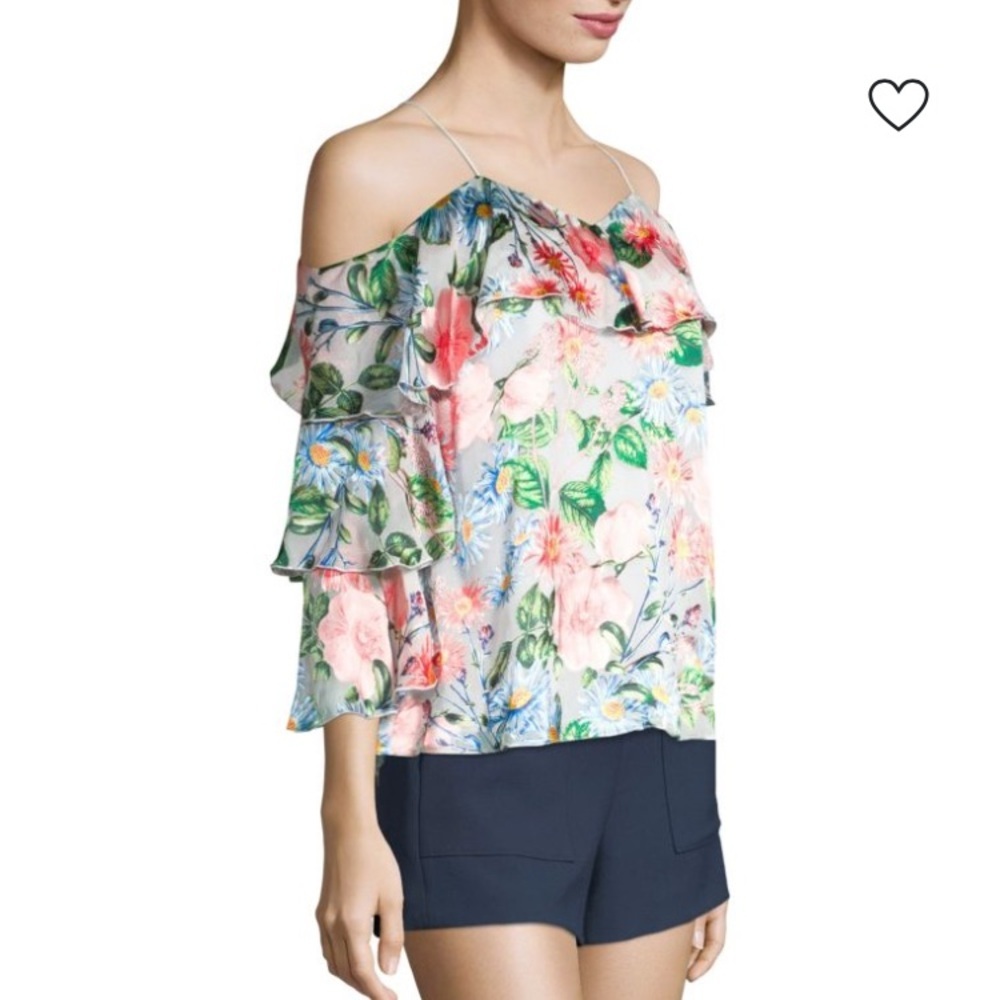 ALICE+OLIVIA MARYLEE SILK BLEND FLORAL OFF THE SHOULDER SEXY FEMININE BLOUSE - Picture 4 of 14
